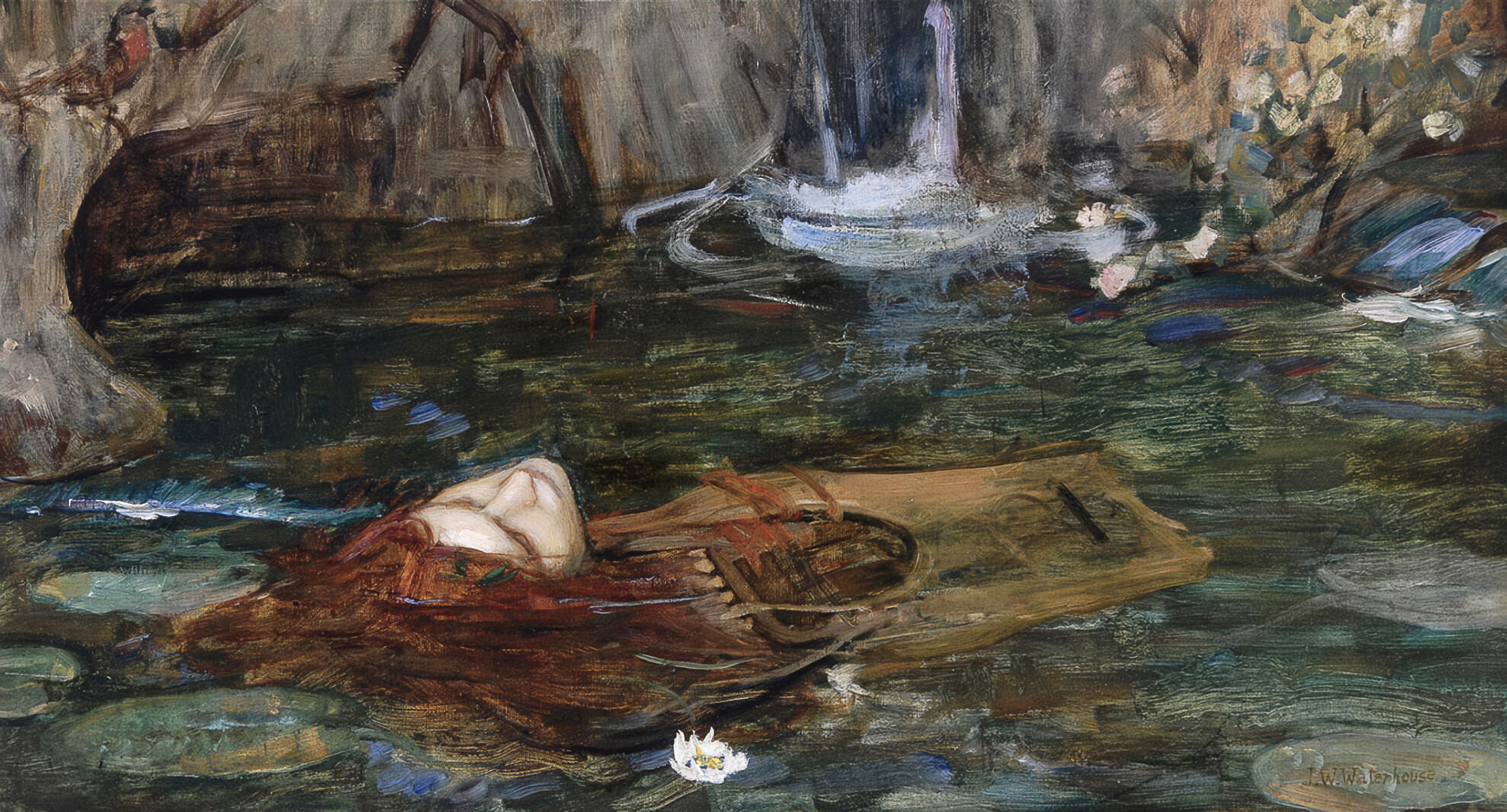 Джон Уильям Уотерхаус. Нимфы находят голову Орфея, фрагмент. 1900.